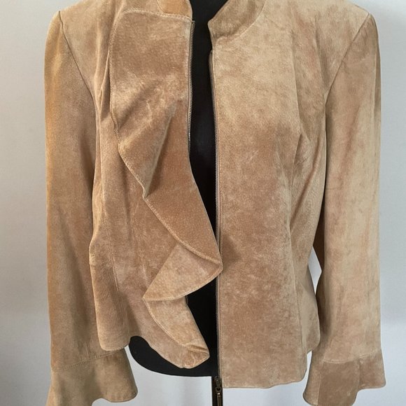Doncaster Tan Suede short Ruffle Jacket - Picture 1 of 7